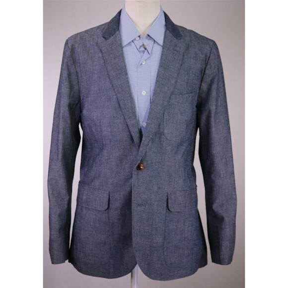 J Crew Men's Iridescent Denim Blue Cotton Patch Pocket Blazer Jacket Medium - Picture 2 of 9